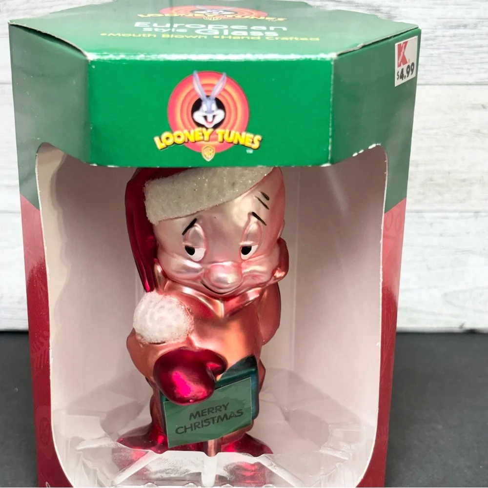 Vintage Elmer Fudd‎ Looney Tunes Santa's Christmas Ornament European Style Glass